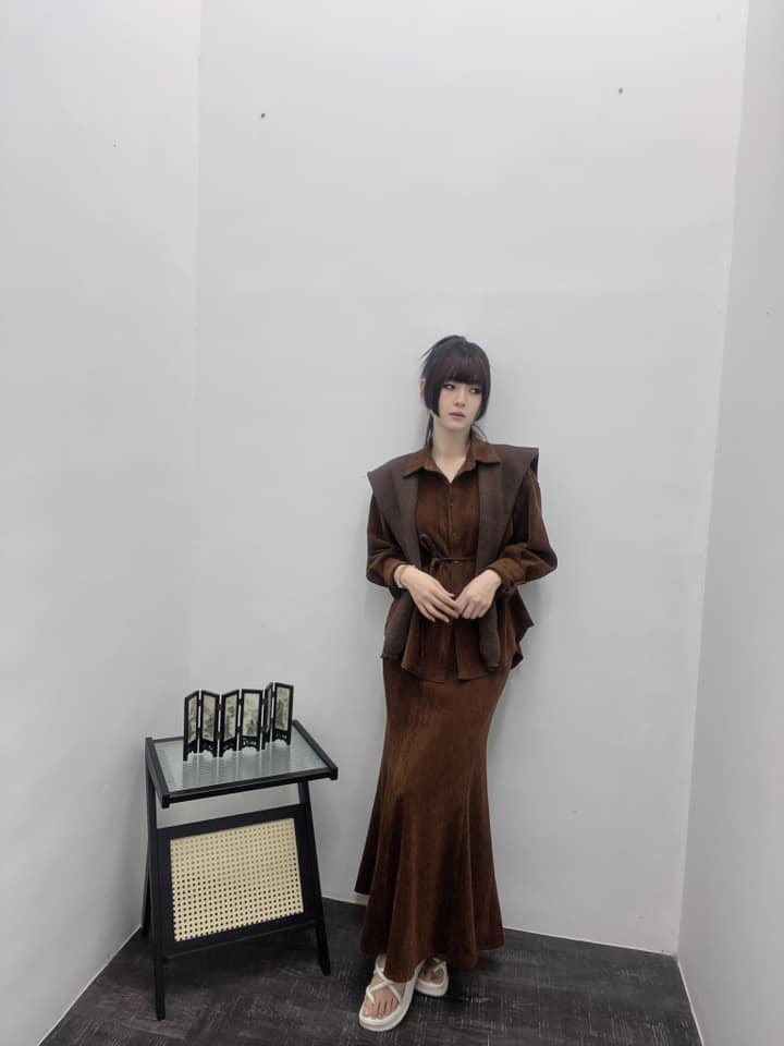 针织披肩宽松长袖上衣加长裙两件套 | Ninestudio.9