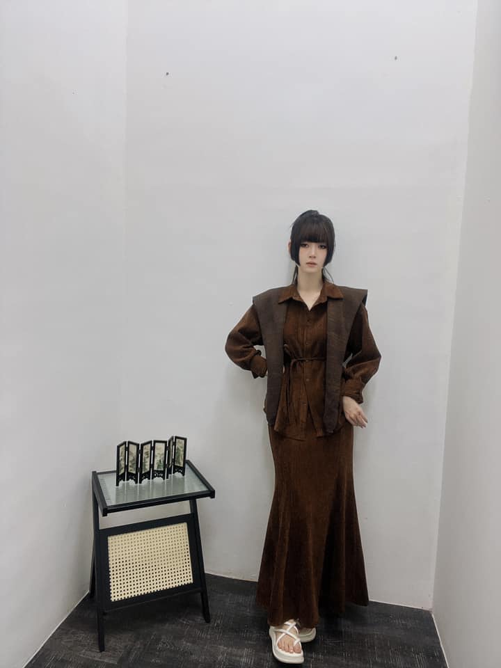 针织披肩宽松长袖上衣加长裙两件套 | Ninestudio.9